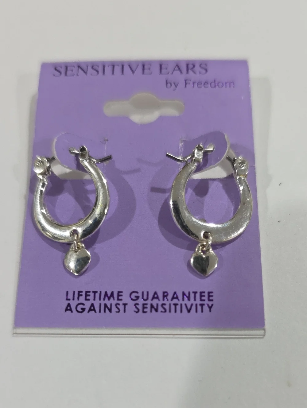 Sensitive Ears Silver Heart Charm Hoop Earrings Hypoallergenic Style - Jewelry